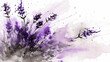 Lavender Plants and Watercolor Splash on a White Background