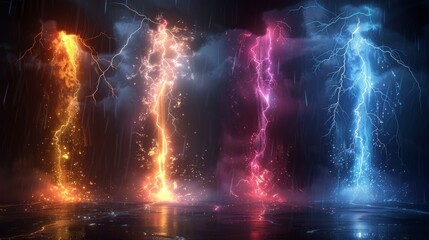 Aufkleber - Lightning and lightning effect, lightning and thunderstorm, lightning and thunder, abstract, light and shine, electricity and explosion, modern illustration, eps 10