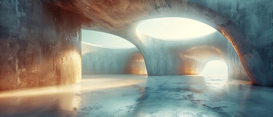 Wall Mural - An abstract futuristic architecture rendering with an empty concrete floor.