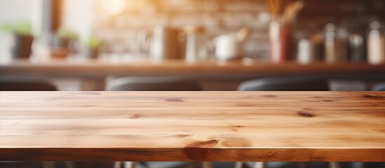 Poster - A hardwood table with a wood stain finish is prominently displayed in the foreground, while the background is a blur of building materials and lumber