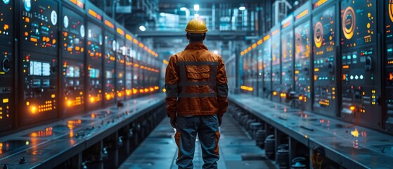 Poster - In the Industry 4.0 technology trend, engineers and managers are monitoring the real-time automation process of the machines in a smart factory.