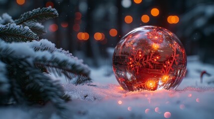 Leinwandbilder - An electronic Christmas ball toy. A futuristic cyber Happy New Year greeting card. A winter holiday background.