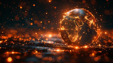 Aufkleber - Earth-based abstract design. World map. Space view. Geometric background. Light connection sphere. Modern 3D graphic concept. Isolated modern image.