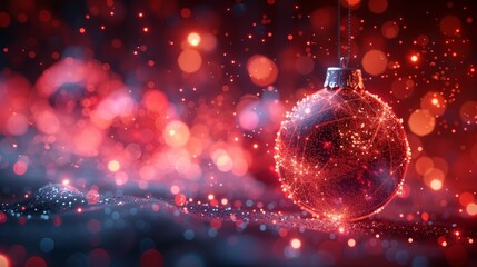 Poster - With hanging Christmas toys, an abstract Happy New Year greeting card is designed in a low poly style. Abstract geometric background Wireframe light structure Modern 3D graphic concept. Isolated