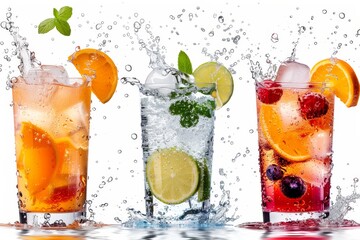 Poster - The splashing cocktails collection is isolated on a white background