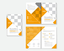 Business Brochure Design Cover Template Yellow Color Creative Modern Bi Fold Brochure Corporate Presentation Multipurpose Editable Text And Fully Vector EPS File For Update With Fully Layer Organized.