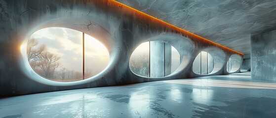 Leinwandbilder - The abstract futuristic architecture is rendered in 3D with a concrete floor in the middle....