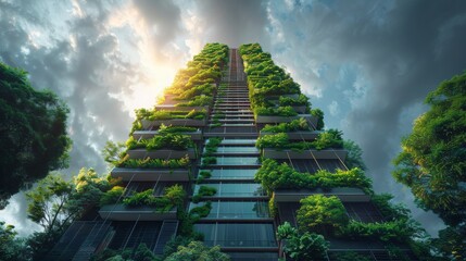 Poster - An ecological skyscraper with hydroponic plants on its facade. An ecological living concept for city dwellers. One central park building in Sydney, Australia.