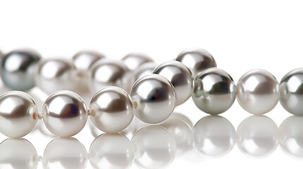 Wall Mural - A row of pearls are displayed on a white background