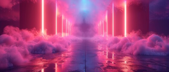 Aufkleber - 3D rendering of neon background concept. Disco neon light background.