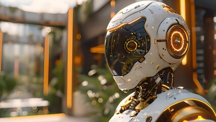 Poster - Futuristic android: Animated robot demonstrating futuristic technology.
