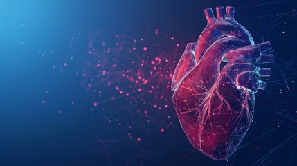 Poster - Human heart. Abstract 3d  illustration. Red cardio pulsation line isolated on blue background. Anatomy, cardiology medicine, organ health, medical science, healthcare, illness concept