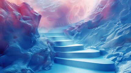 Aufkleber - Symbol of success on a blue background. Polygonal staircase up. Digital path abstract modern illustration.
