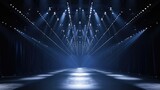 Fototapeta  - Empty catwalk with many spotlights, fashion event, runway podium stage