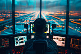 Fototapeta  - Sky High Operations: Air Traffic Controllers in Action at Airport Tower