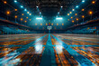 Desolate basketball court in deserted arena: A hauntingly empty scene captured by a skilled photographer.