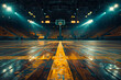 Desolate basketball court in front of deserted arena creates eerie atmosphere