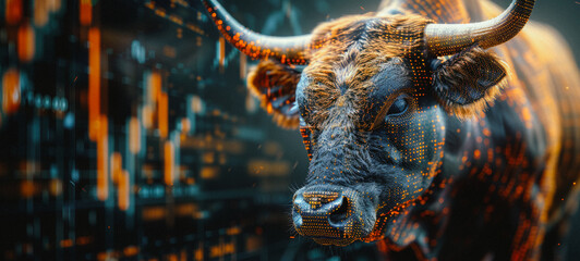 Wall Mural - Bull forex market concept 3D illustration trading on the currency exchange. Digital Bull Bull market 3D Illustration