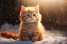 A Cat Sitting In The Snow