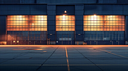 Wall Mural - exterior of big industrial warehouse with windows at night