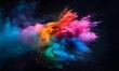 © EnelEva - Colorful explosion of vibrant rainbow colors paint powder and smoke on black background