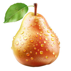 Wall Mural - A pear with a leaf on top and droplets of water on its skin