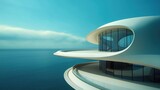 Fototapeta Młodzieżowe - futuristic style free shape building at seaside, Generative Ai