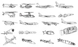 Fototapeta Dinusie - plane outline art,helicopter,airport,airplane icon set vector illustration