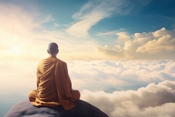 Wall Mural - The Buddha meditated on the day the sky was bright and beautifully natural and copy space - generative ai