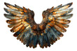 Detailed texture of eagle wings in bronze hues on transparent background - stock png.