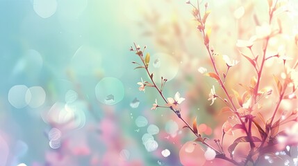 Naklejka na meble Branch with blooming spring flowers on sunny background, place for text, postcard, cover