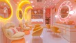 a celestial-inspired nail studio with pink and yellow hues reminiscent of a sunset