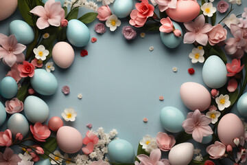 Wall Mural - Happy Easter frame with colorful easter eggs