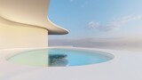 Fototapeta Do przedpokoju - Futuristic minimalist architecture with swimming pool 3d render