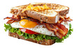 Gourmet open-faced sandwich with egg and bacon on transparent background - stock png.