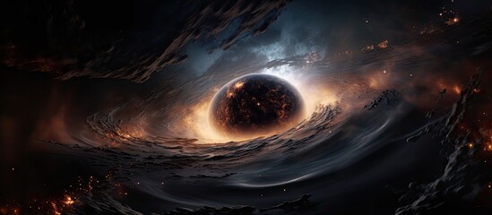 Wall Mural - Astronomical object, a black hole resides in the center of a spiral galaxy in outer space, surrounded by gas clouds against a backdrop of the night sky