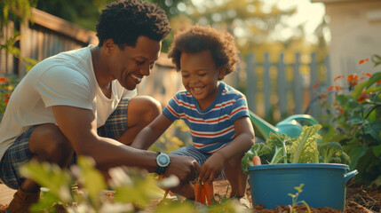 Poster - Grandparents and a grandchild enjoy planting in terracotta pots together.