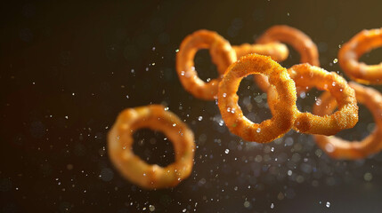 Wall Mural - Onion Rings 3d Advertisement Banner  Generative AI.