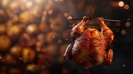 Wall Mural - Rotisserie Chicken 3d Advertisement Banner  Generative AI.