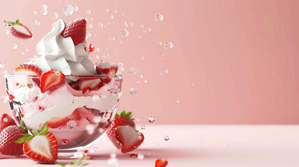 Wall Mural - Strawberry Parfait 3d Advertisement Banner  Generative AI.