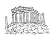 Acropolis in Athens. Greek Landmark. Vector illustration in doodle style, linear