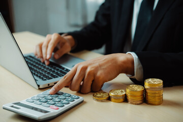 Poster - businessman accountant or financial expert analyze business report graph and finance chart at corpor