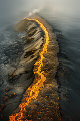 Poster - Curvy stream of melting lava on a black rock. Background image. Created with Generative AI technology.