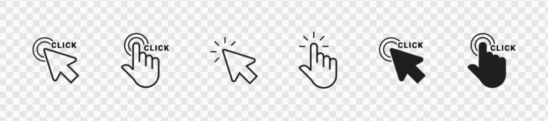 Fototapete - Line Style Click Here Icon Set - Symbolic Hand Click, Finger Touch Screen, Pointer Cursor Gesture