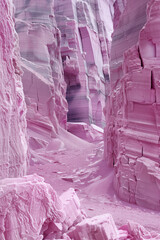Poster - Pink rocks in a canyon. Surreal landscape Background image. Created with Generative AI technology.