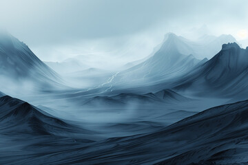 Poster - Surreal ice glacier mountains. Background image. Created with Generative AI technology.
