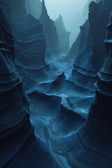 Poster - Night in a canyon. Surreal landscape Background image. Created with Generative AI technology.