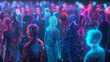Group of People Standing Before a Crowd, holographic wireframe digital visualization