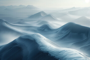 Poster - Snow covered mountains in winter. Surreal glacier. Background image. Created with Generative AI technology.