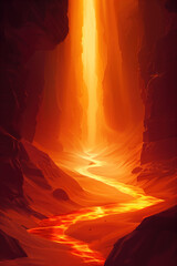 Poster - Spectacular red light in a surreal canyon. Background image. Created with Generative AI technology.